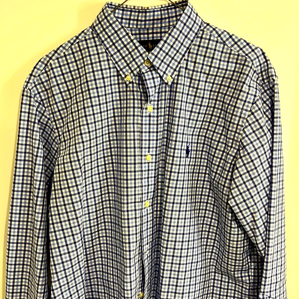 Ralph Lauren Men’s Blue, Light Blue, and White Oxford Size L